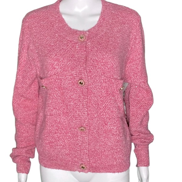 NWT Maje Shiny Finish Knit Pink Cardigan - Sz M - Picture 3 of 10